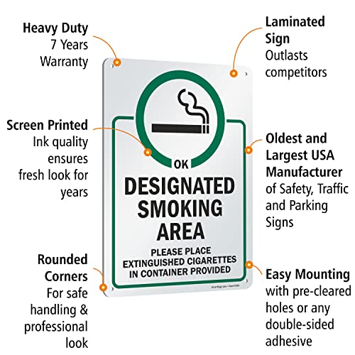 SmartSign אזור עישון ייעודי, אנא השתמש בפחי סיגריות המסופקים שלט | 10 x 14 פלסטיק